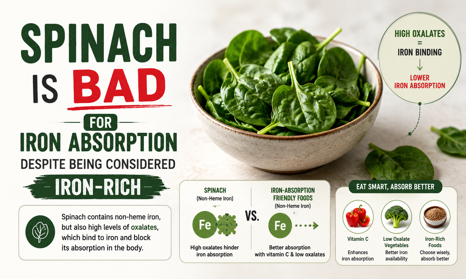 Why Spinach Is Bad for Iron Absorption Despite Being Considered Iron-Rich